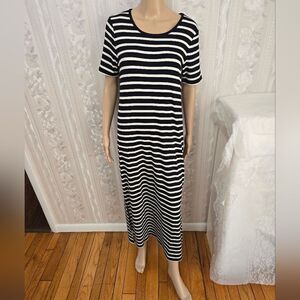 Tahari Black and White Striped Maxi Dress